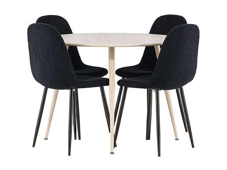 Plaza ensemble pour salle à manger table Ø100cm et 4 chaises teddy whitewash.