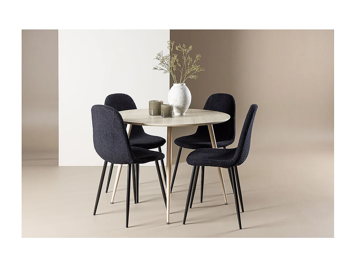 Plaza ensemble pour salle à manger table Ø100cm et 4 chaises teddy whitewash.