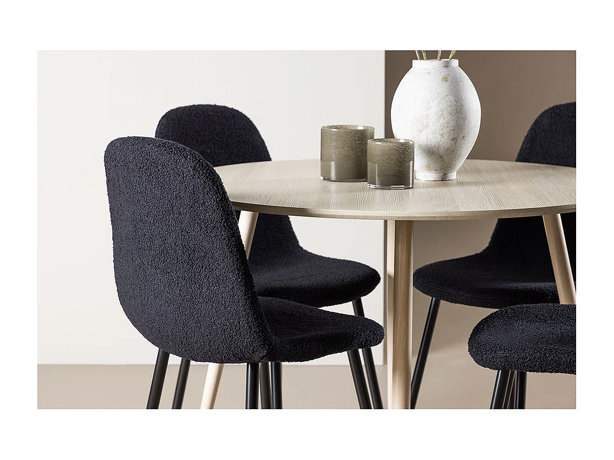 Plaza ensemble pour salle à manger table Ø100cm et 4 chaises teddy whitewash.
