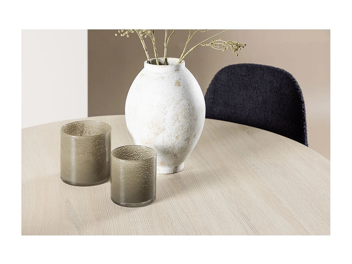 Plaza ensemble pour salle à manger table Ø100cm et 4 chaises teddy whitewash.