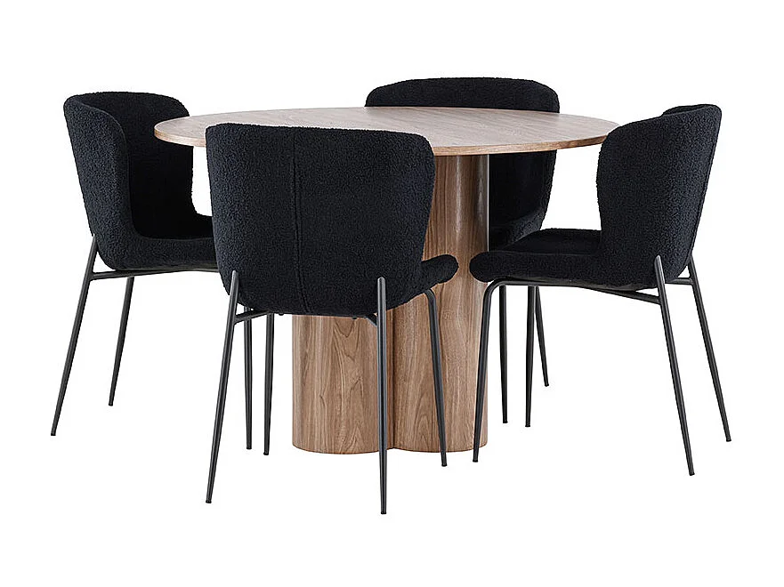 Olivia ensemble pour salle à manger table Ø110cm et 4 chaises teddy brun.