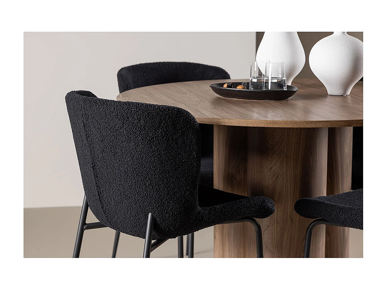 Olivia ensemble pour salle à manger table Ø110cm et 4 chaises teddy brun.