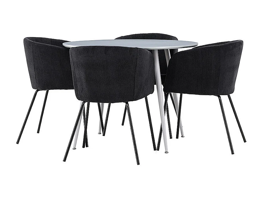 Plaza ensemble pour salle à manger table Ø100cm et 4 chaises velours avec accoudoirs gris.
