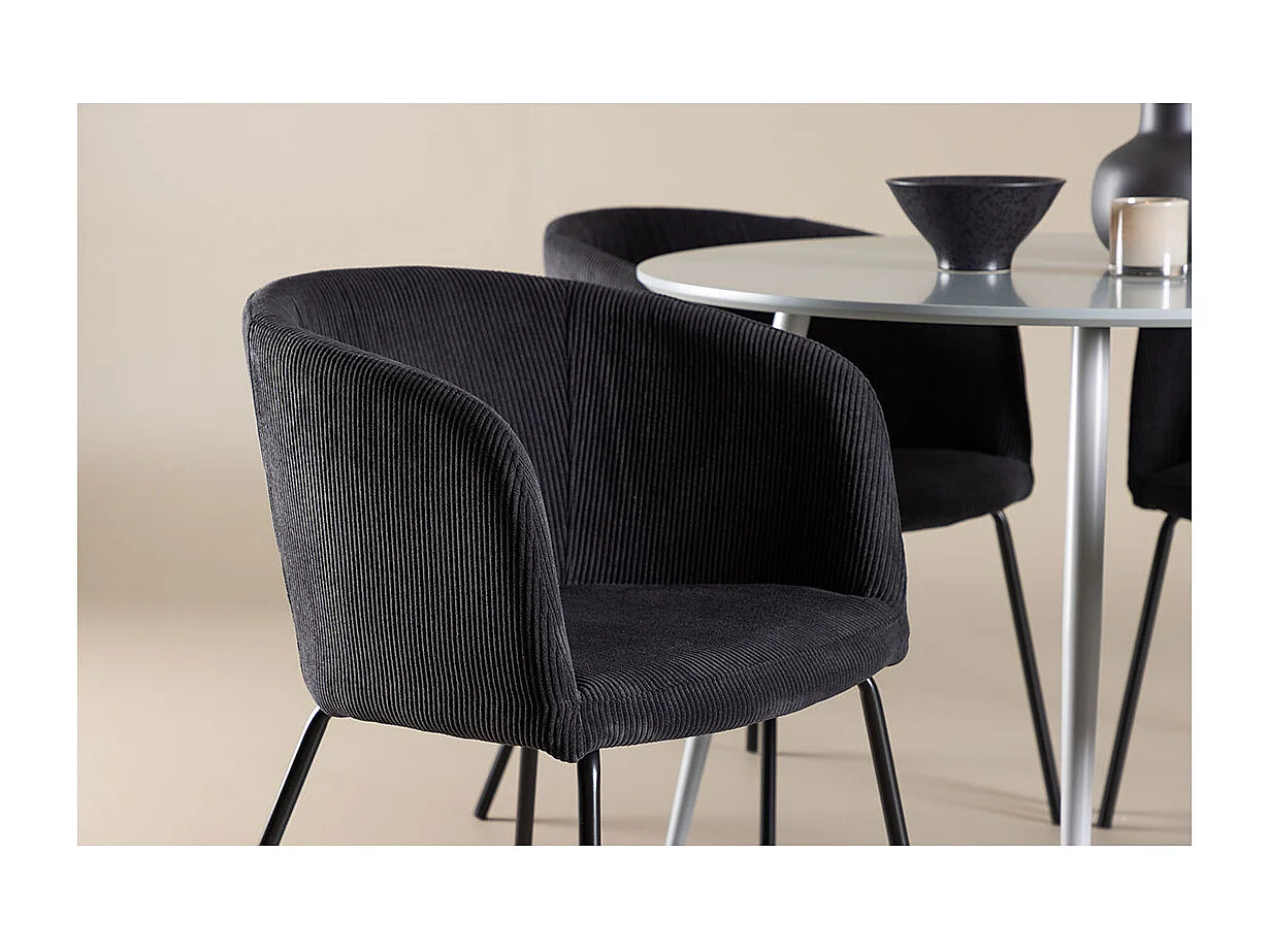 Plaza ensemble pour salle à manger table Ø100cm et 4 chaises velours avec accoudoirs gris.
