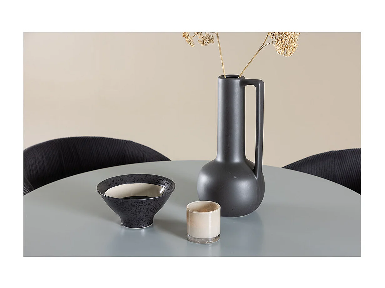 Plaza ensemble pour salle à manger table Ø100cm et 4 chaises velours avec accoudoirs gris.