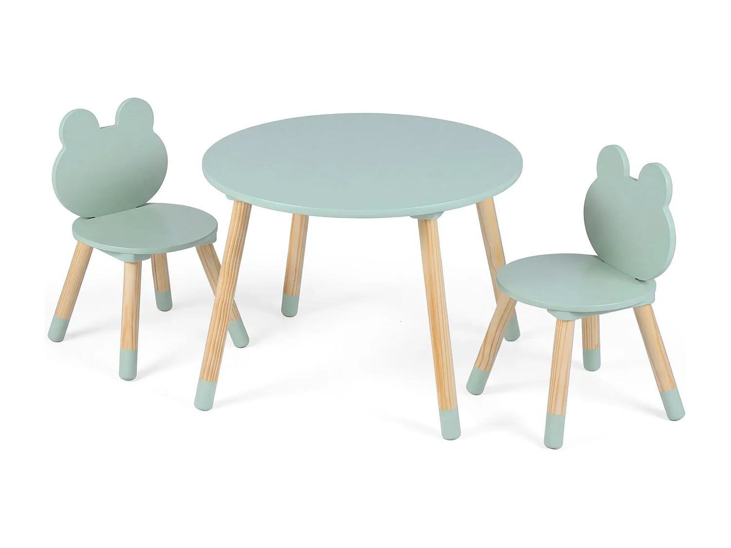 Kindertisch mit 2 Stühlen Kinderschreibtisch & froschförmiges Stuhlset mit Holzbeinen Grün