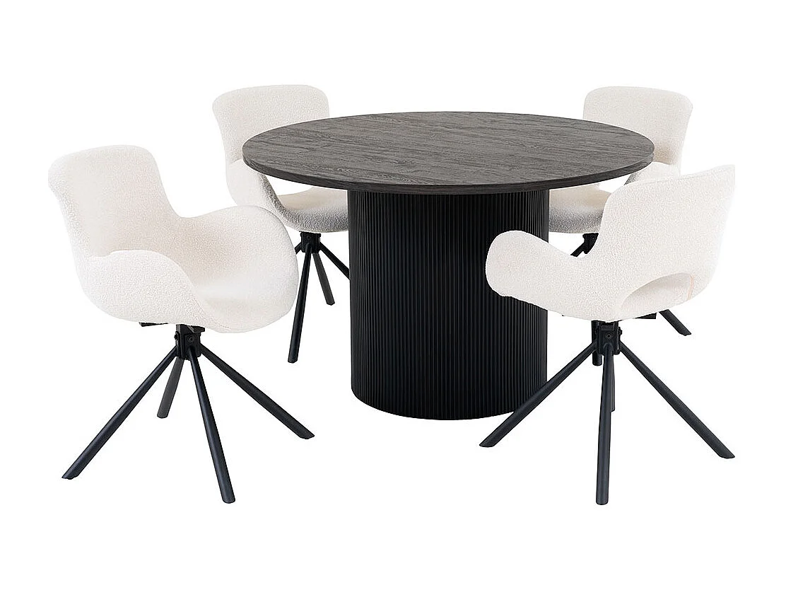 Boavista ensemble pour salle à manger table de salle à manger Ø120cm marron foncé et 4 Amorim chaise offwhite.
