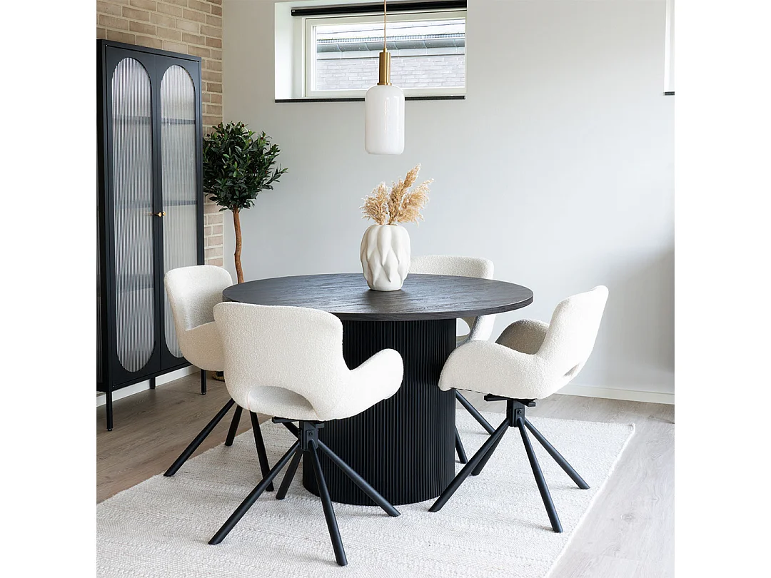 Boavista ensemble pour salle à manger table de salle à manger Ø120cm marron foncé et 4 Amorim chaise offwhite.