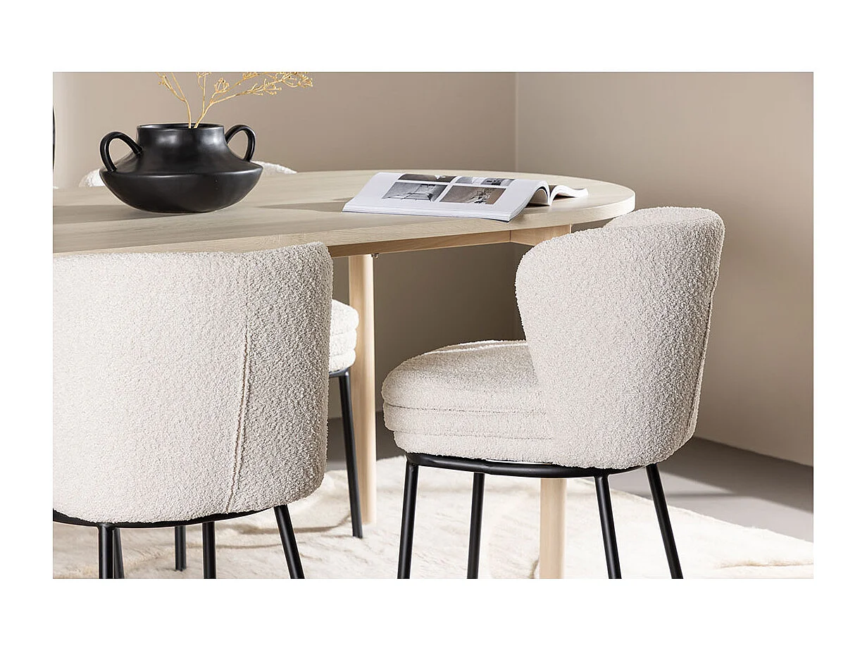 Andy ensemble pour salle à manger table 90x180cm et 4 chaises bouclé whitewash.