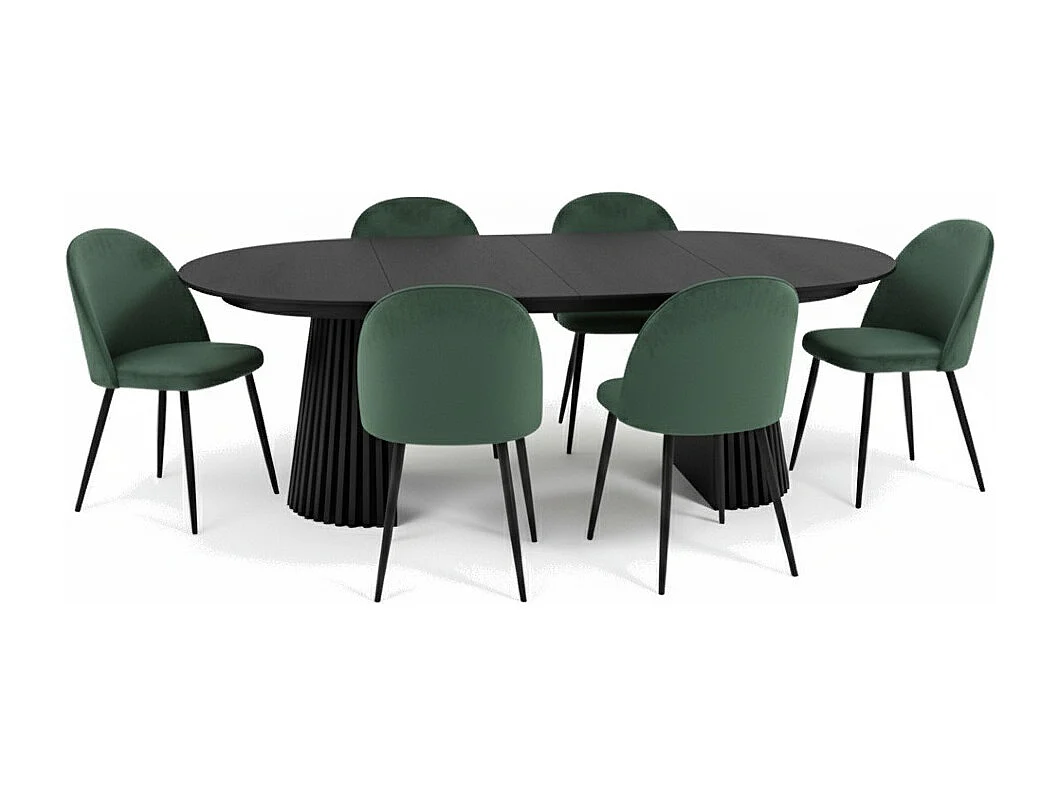 Tokyo ensemble de table à manger table à manger noir, 6 chaises en velours vert.