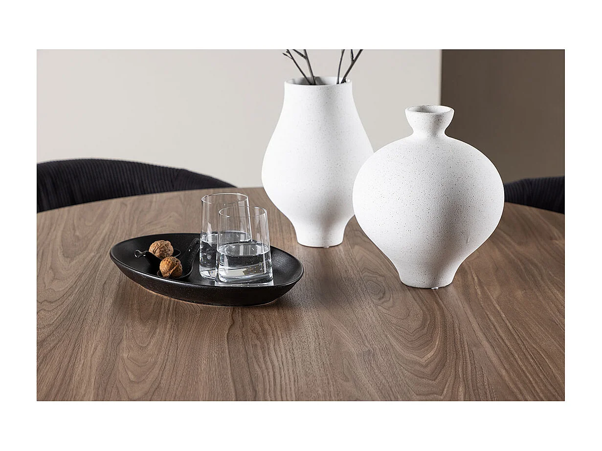 Olivia ensemble pour salle à manger table Ø110cm et 4 chaises velours avec accoudoirs brun.