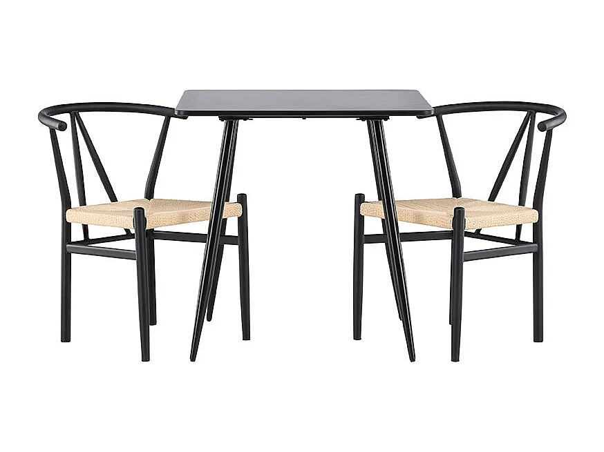 Polar ensemble pour salle à manger table 75x75cm et 2 chaises avec accoudoirs empilables noir.