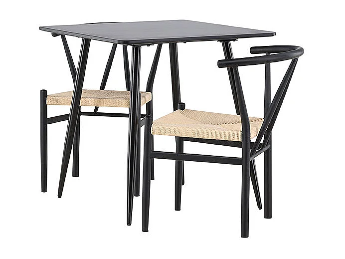 Polar ensemble pour salle à manger table 75x75cm et 2 chaises avec accoudoirs empilables noir.