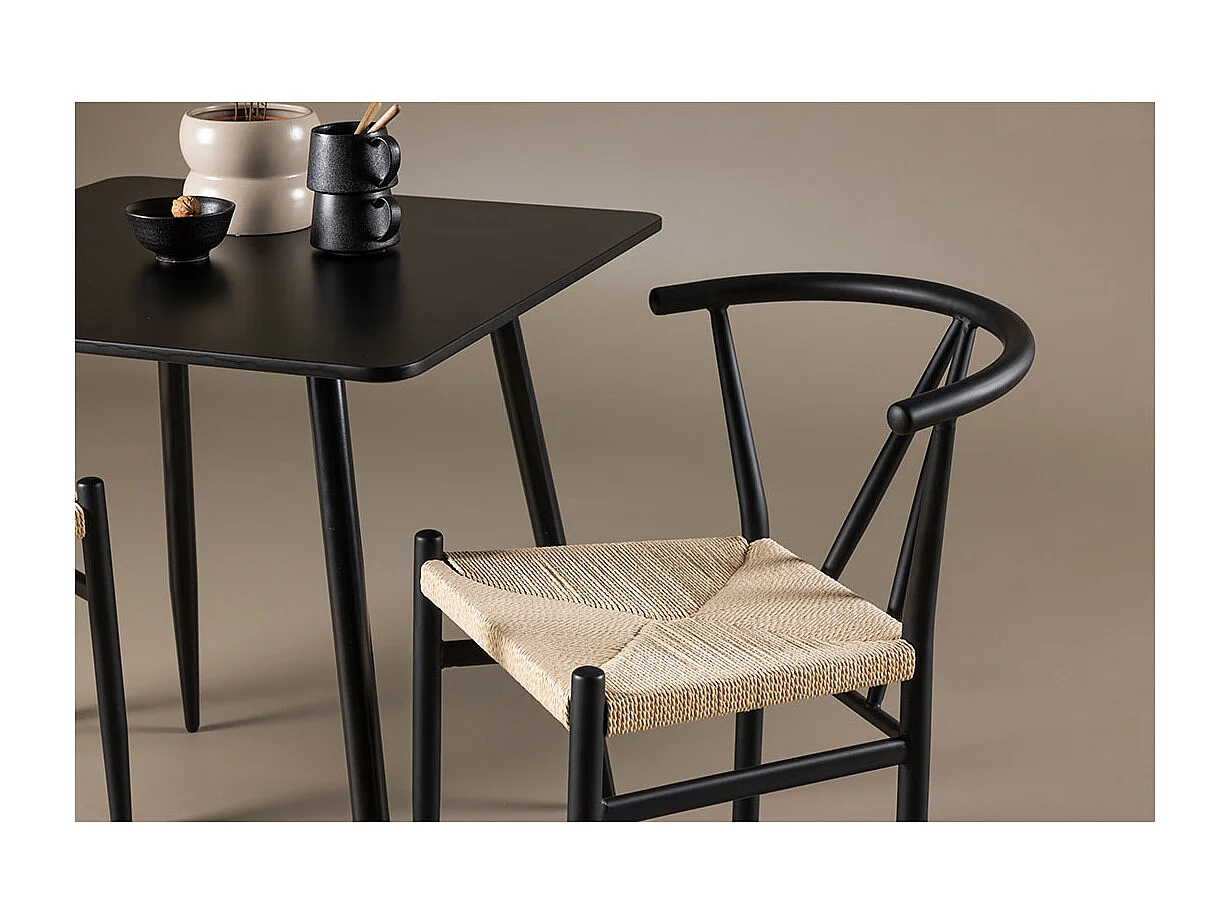 Polar ensemble pour salle à manger table 75x75cm et 2 chaises avec accoudoirs empilables noir.