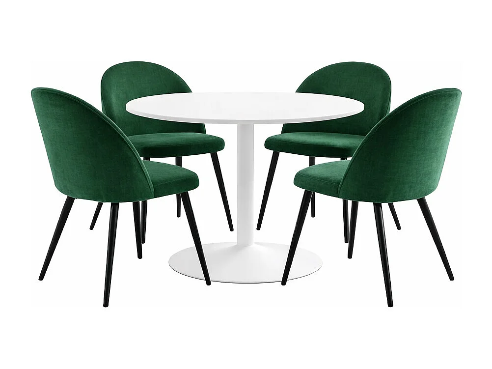 Carry ensemble pour salle à manger table Ø110cm, 4 chaises velours vert.