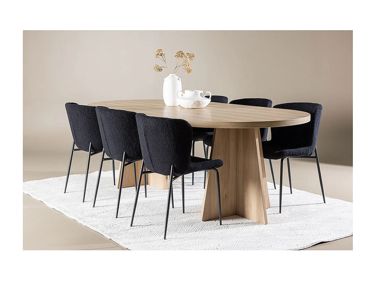 Bootcut ensemble pour salle à manger table 115x230cm et 6 chaises teddy naturel.