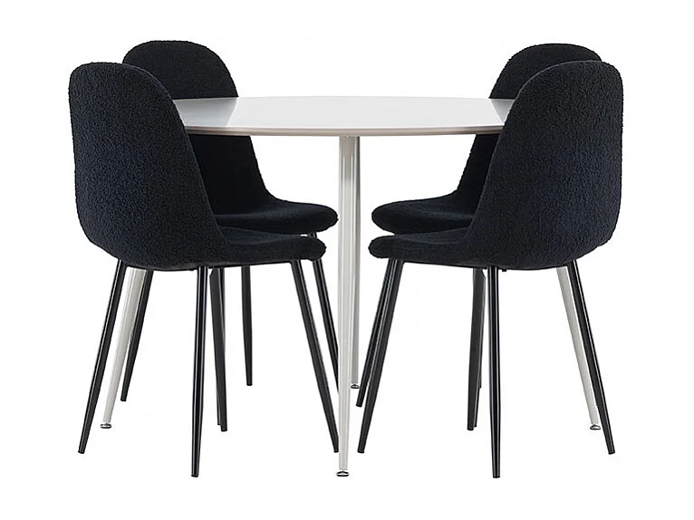 Plaza ensemble pour salle à manger table Ø120cm et 4 chaises teddy beige.