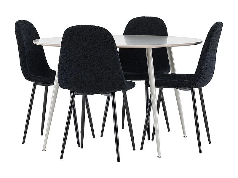 Plaza ensemble pour salle à manger table Ø120cm et 4 chaises teddy beige.