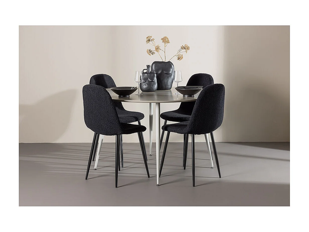 Plaza ensemble pour salle à manger table Ø120cm et 4 chaises teddy beige.
