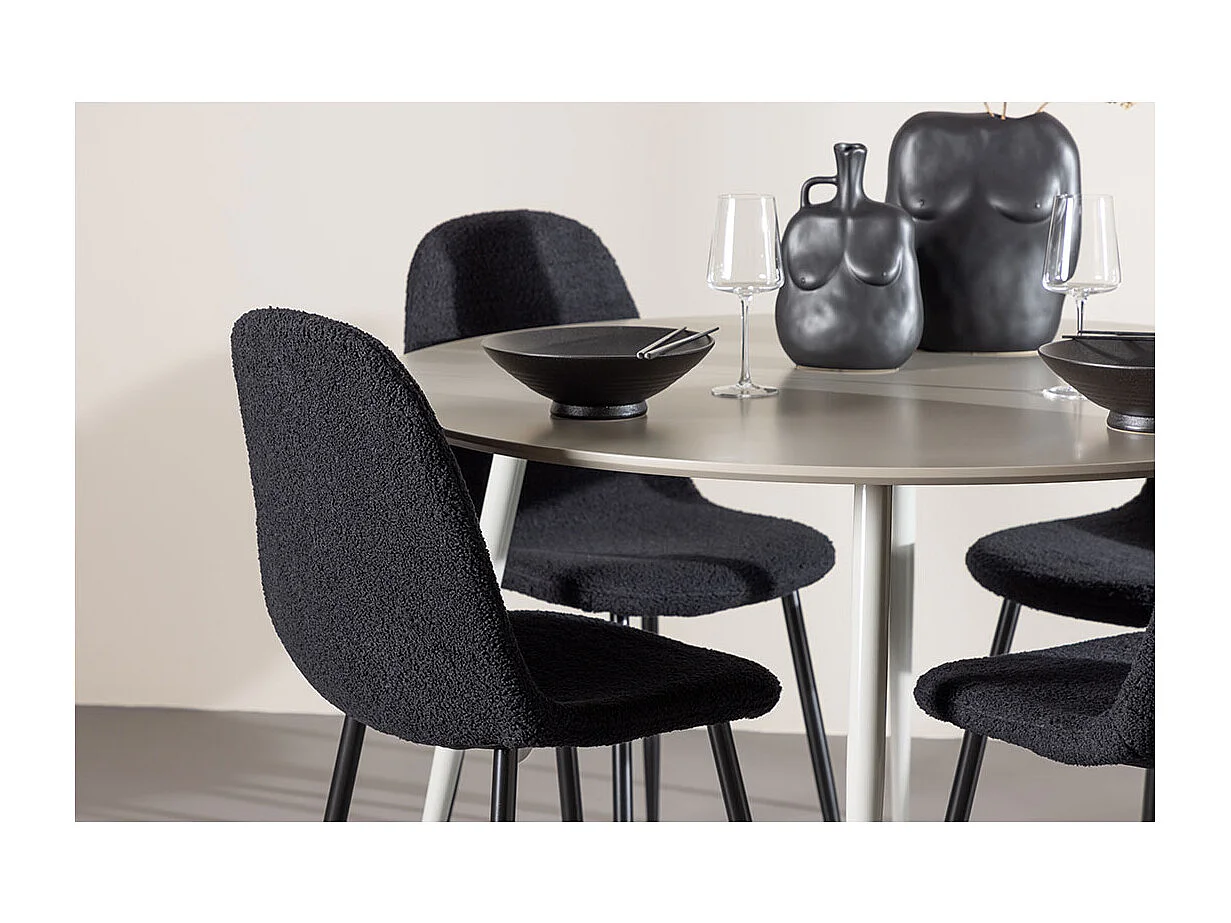 Plaza ensemble pour salle à manger table Ø120cm et 4 chaises teddy beige.