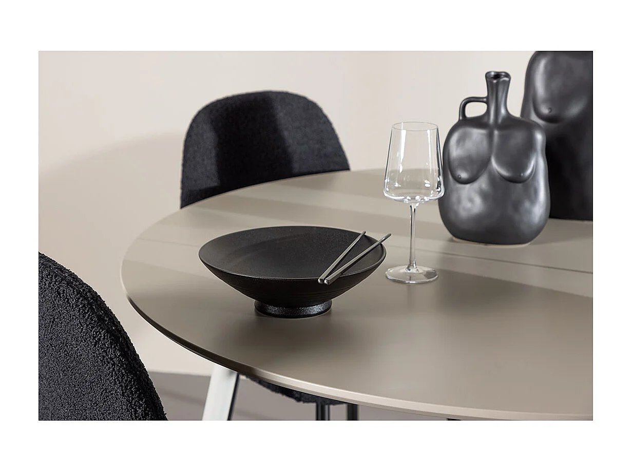 Plaza ensemble pour salle à manger table Ø120cm et 4 chaises teddy beige.