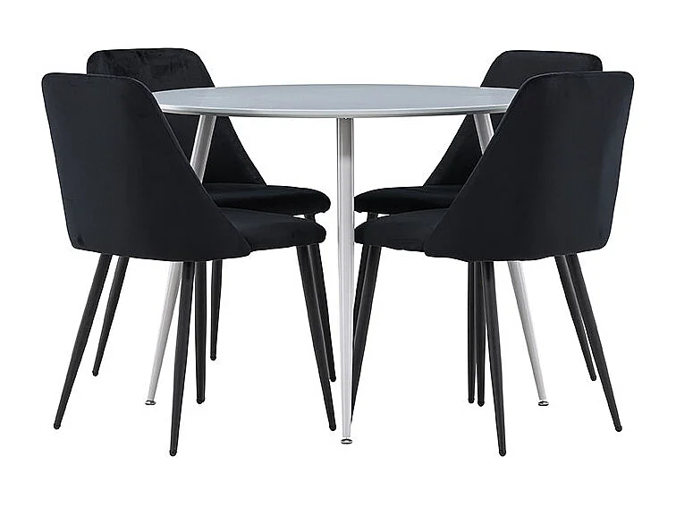 Plaza ensemble pour salle à manger table Ø100cm et 4 chaises velours gris.