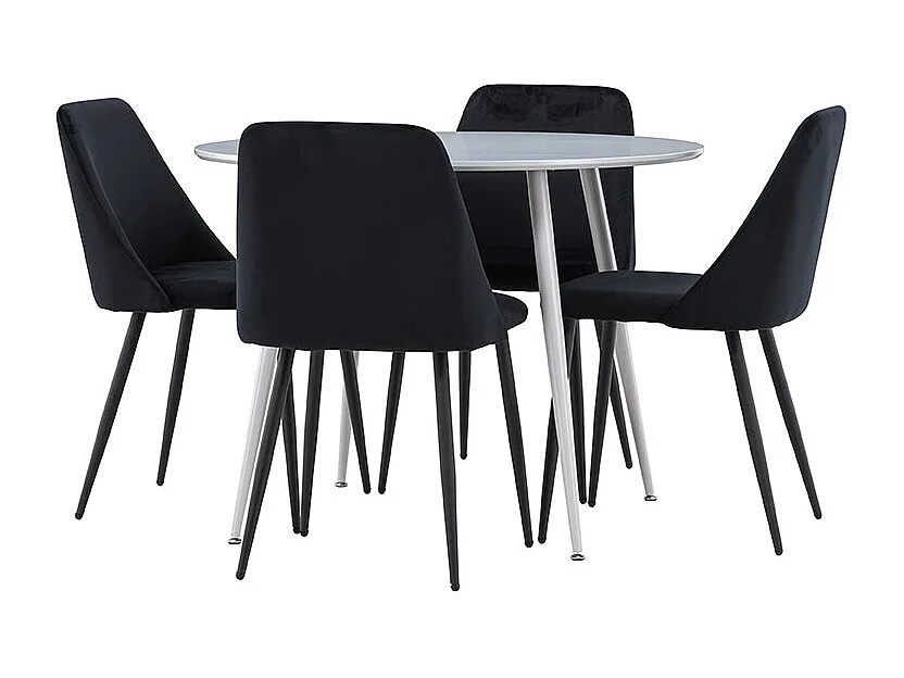 Plaza ensemble pour salle à manger table Ø100cm et 4 chaises velours gris.