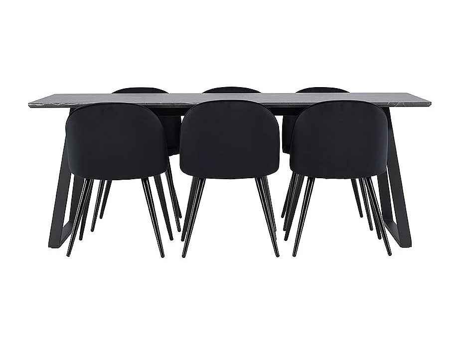 Malaga ensemble pour salle à manger table de salle à manger 90x200cm gris foncé et 6 Skagen chaise velours noir.