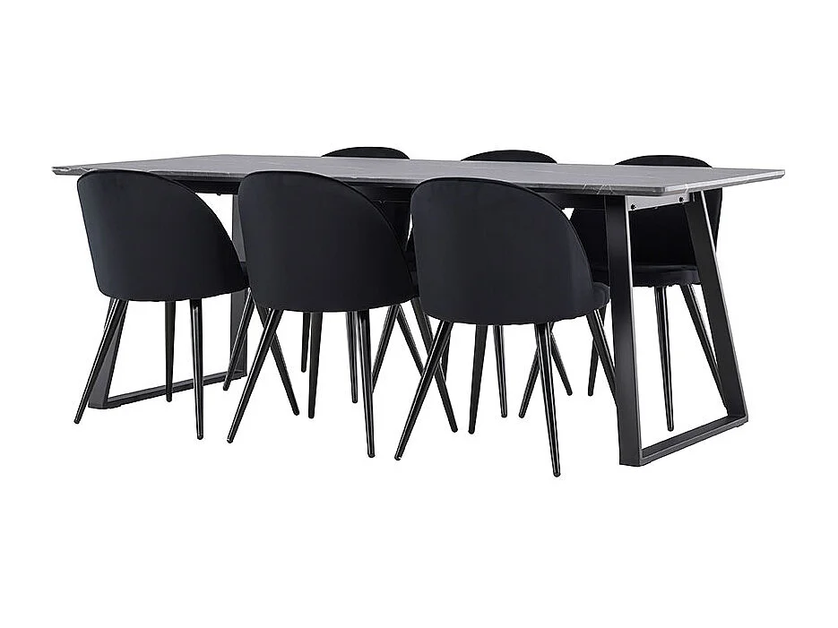 Malaga ensemble pour salle à manger table de salle à manger 90x200cm gris foncé et 6 Skagen chaise velours noir.