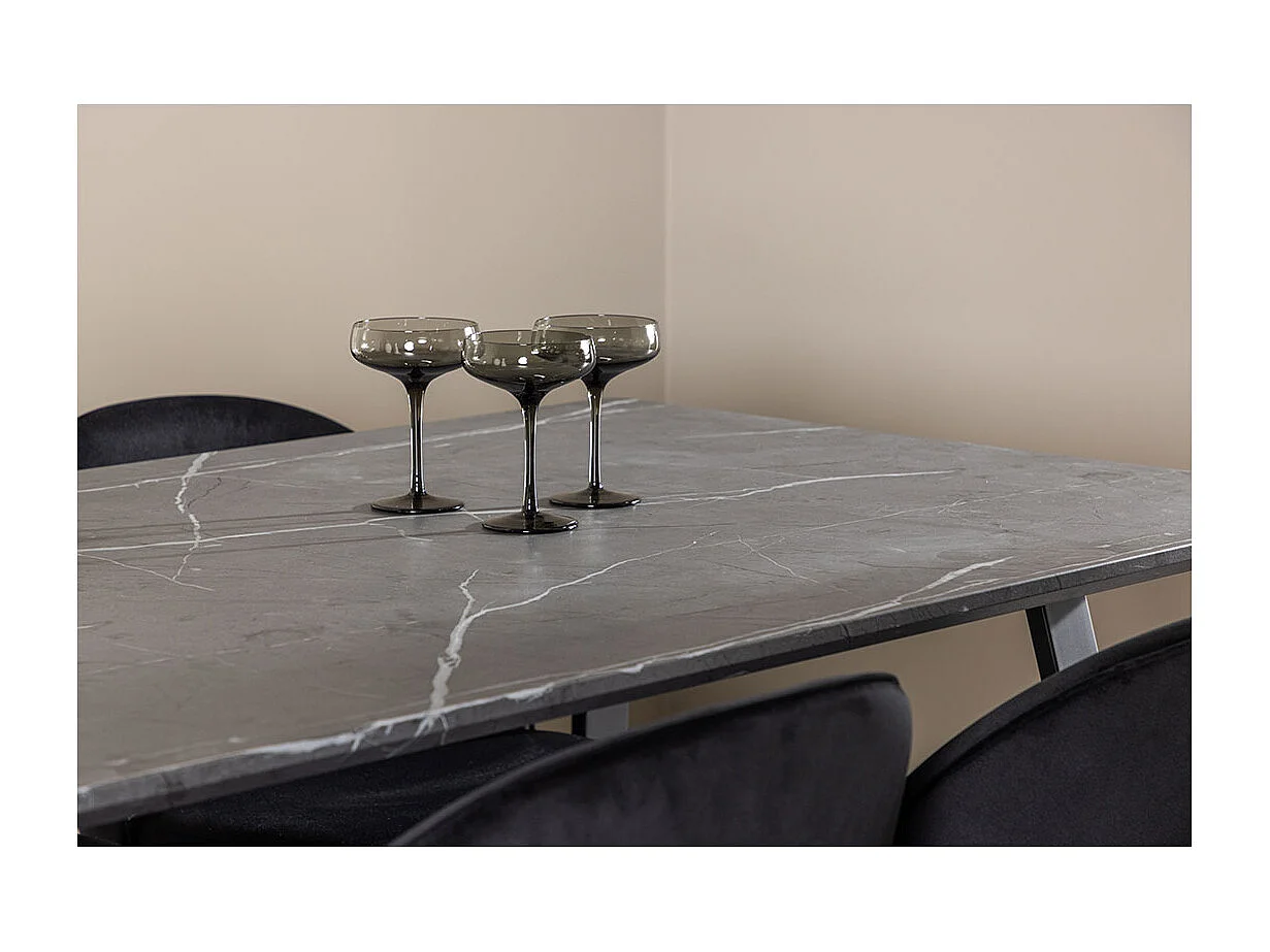 Malaga ensemble pour salle à manger table de salle à manger 90x200cm gris foncé et 6 Skagen chaise velours noir.