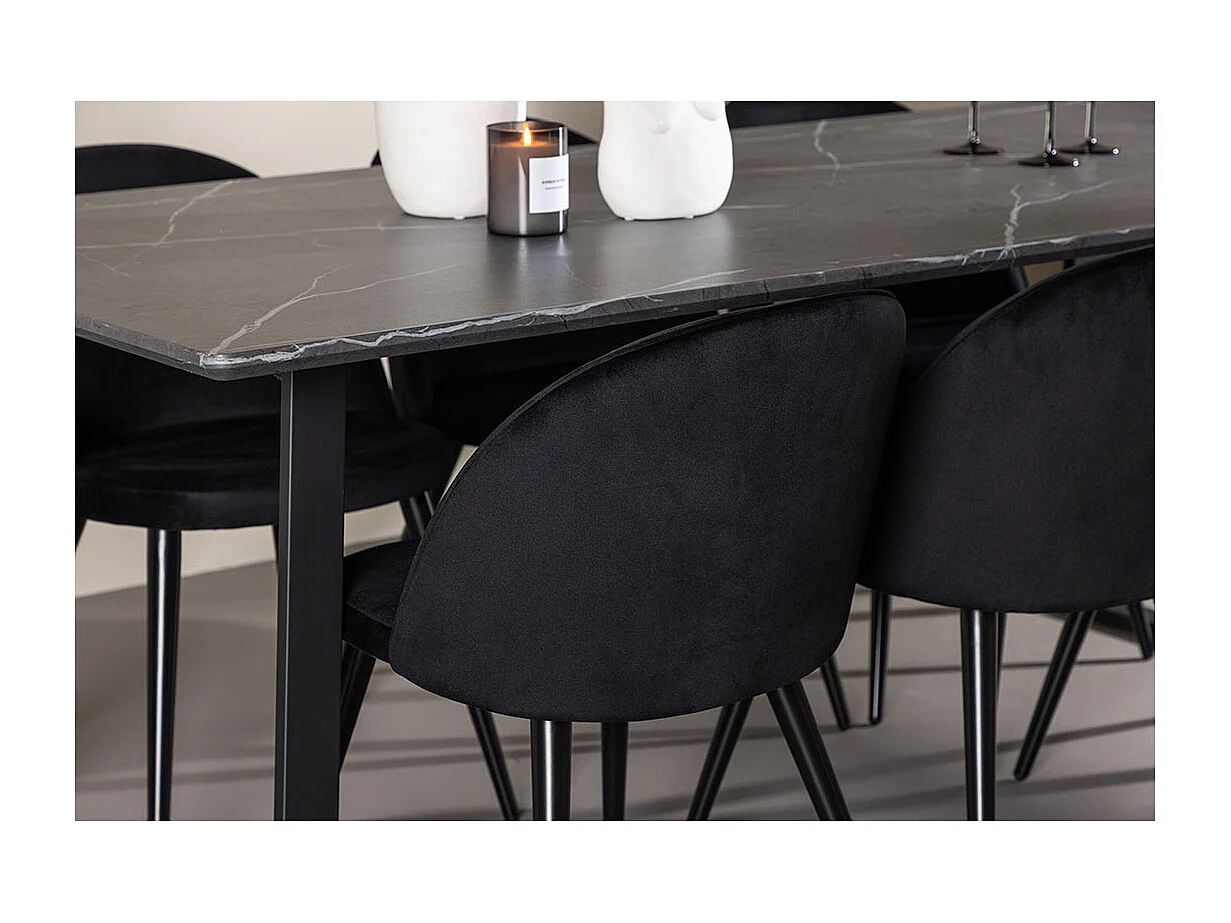 Malaga ensemble pour salle à manger table de salle à manger 90x200cm gris foncé et 6 Skagen chaise velours noir.