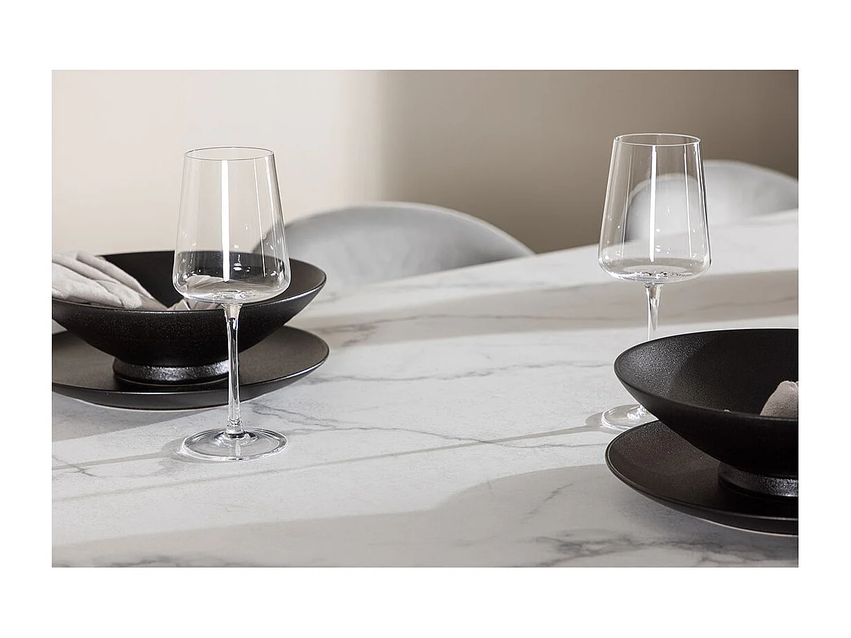 Malaga eethoek eetkamertafel 90x200cm wit en 6 Skagen stoel velours grijs.