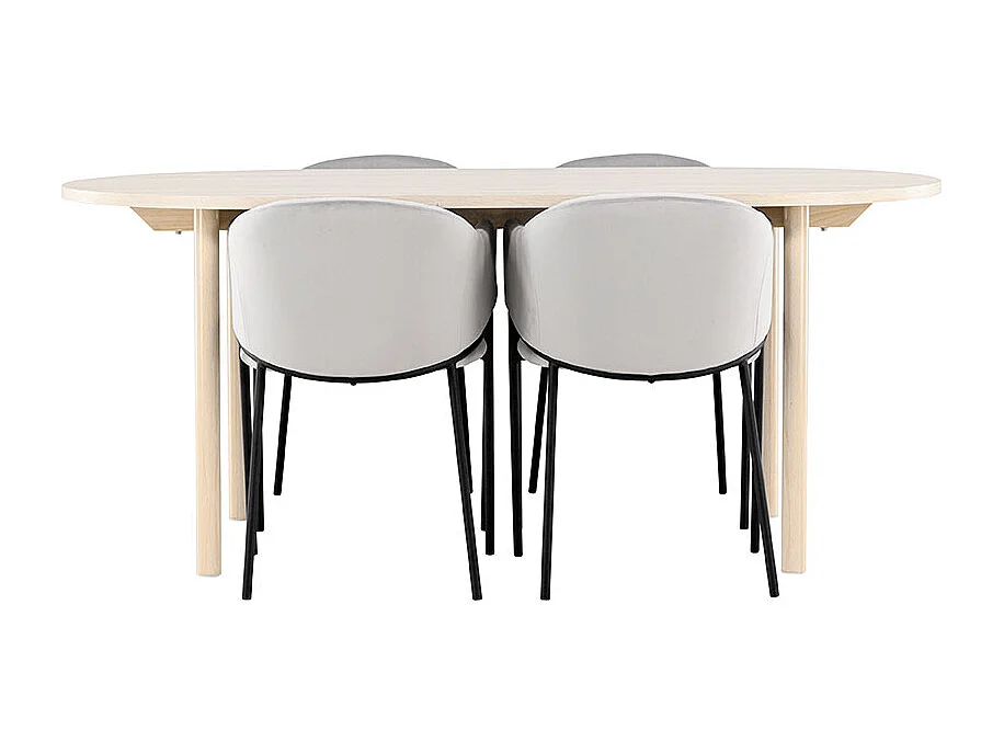 Andy ensemble pour salle à manger table 90x180cm et 4 chaises velours avec accoudoirs whitewash.