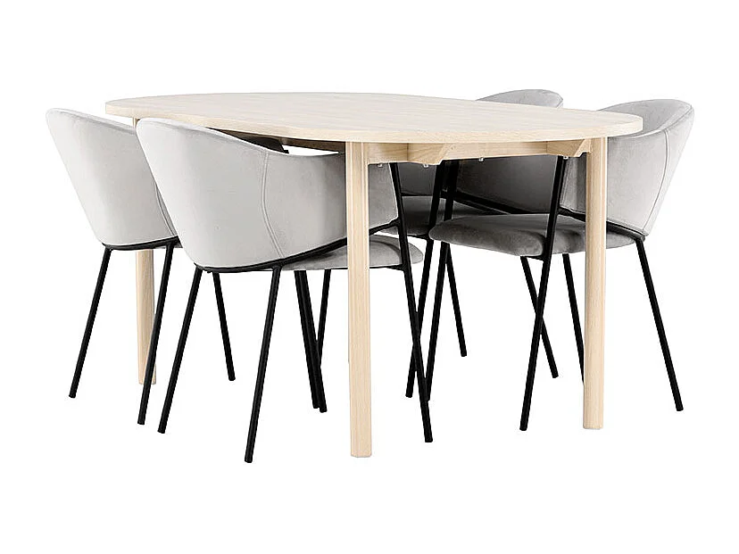 Andy ensemble pour salle à manger table 90x180cm et 4 chaises velours avec accoudoirs whitewash.