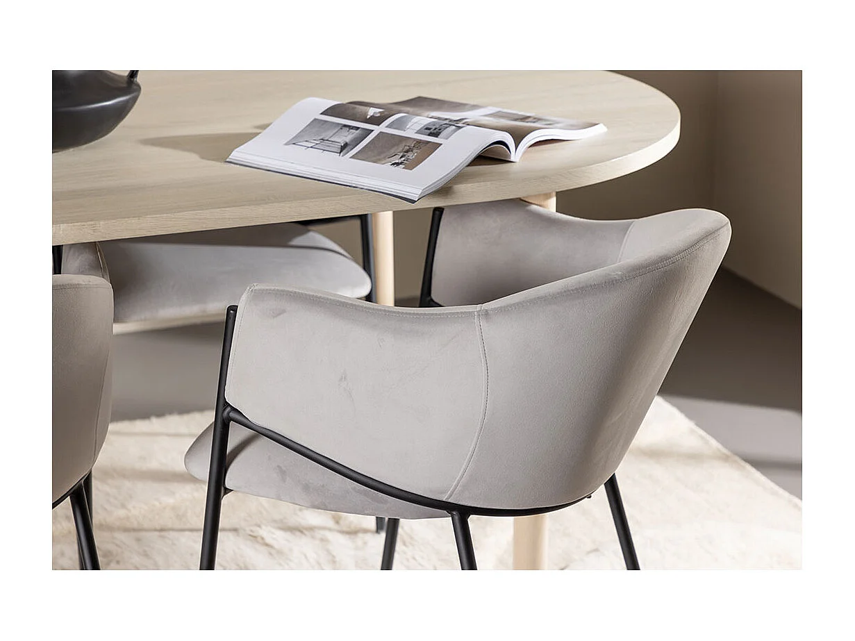 Andy ensemble pour salle à manger table 90x180cm et 4 chaises velours avec accoudoirs whitewash.