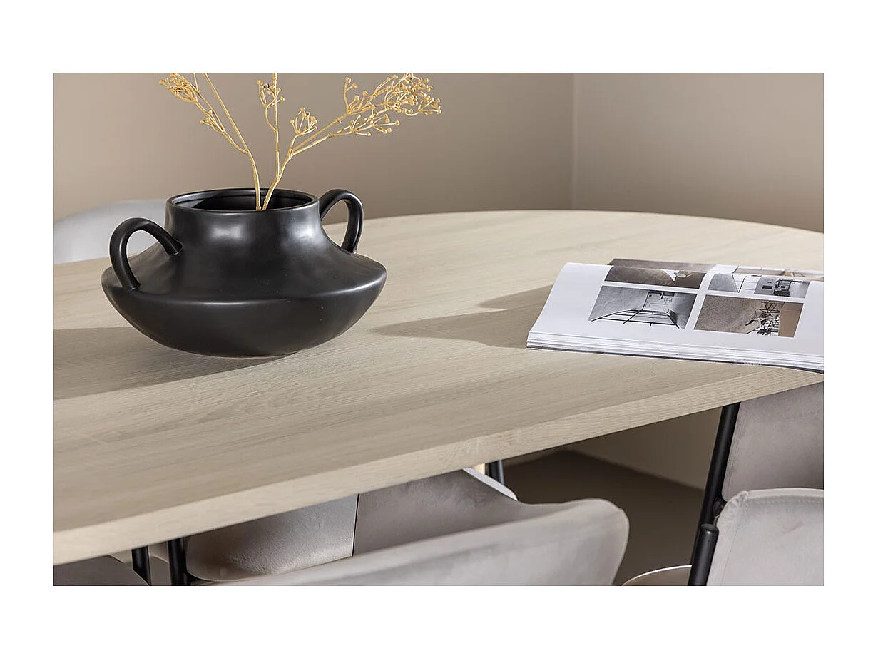 Andy ensemble pour salle à manger table 90x180cm et 4 chaises velours avec accoudoirs whitewash.