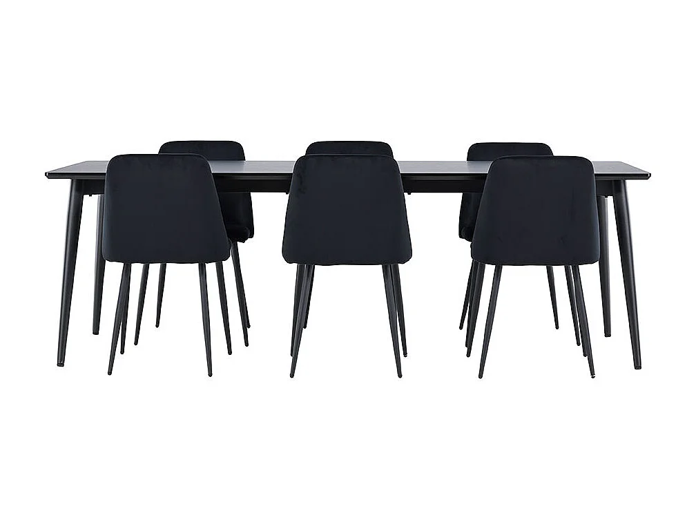 Ellis ensemble pour salle à manger table 85x230cm et 6 chaises velours noir.