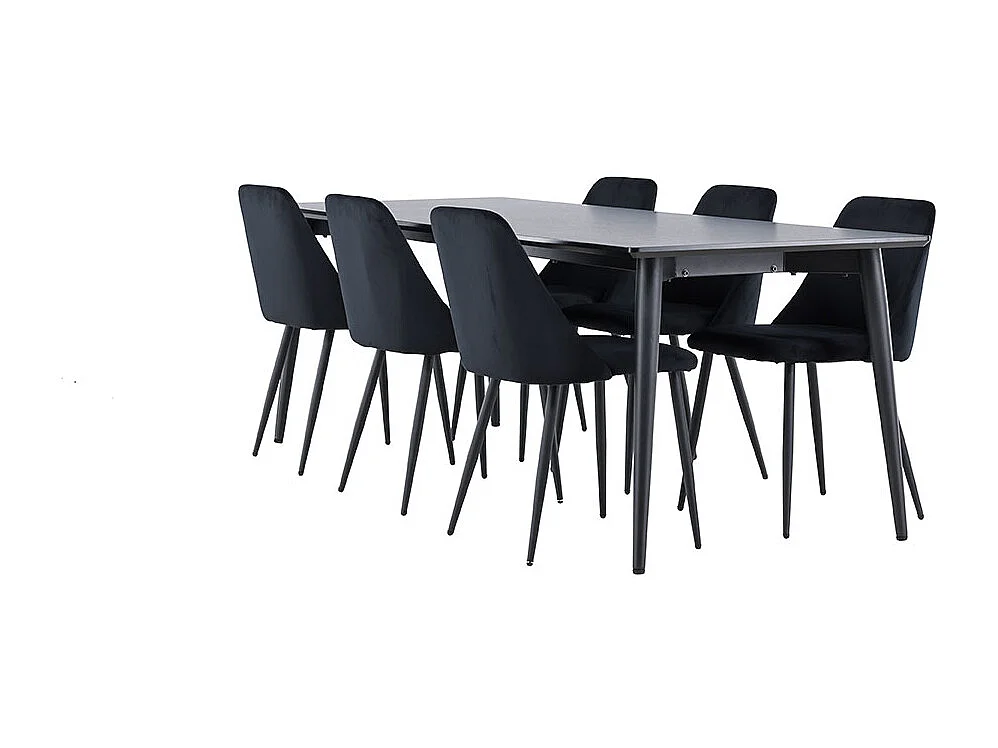 Ellis ensemble pour salle à manger table 85x230cm et 6 chaises velours noir.