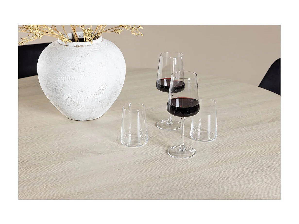 Lanzo ensemble pour salle à manger table Ø120cm et 4 chaises velours whitewash.