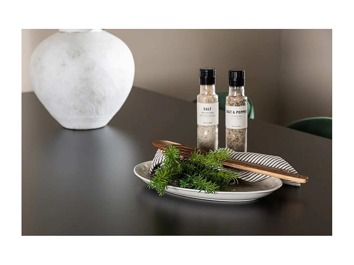 Oslo ensemble pour salle à manger table de salle à manger 100x220cm noir et 6 Skagen chaise velours vert.