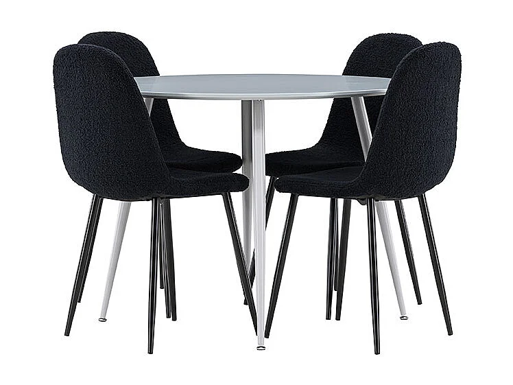 Plaza ensemble pour salle à manger table Ø100cm et 4 chaises teddy gris.