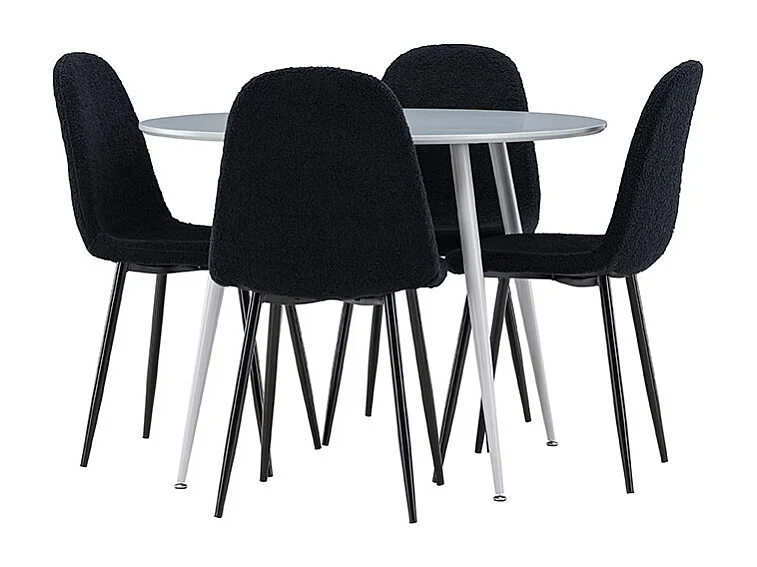 Plaza ensemble pour salle à manger table Ø100cm et 4 chaises teddy gris.