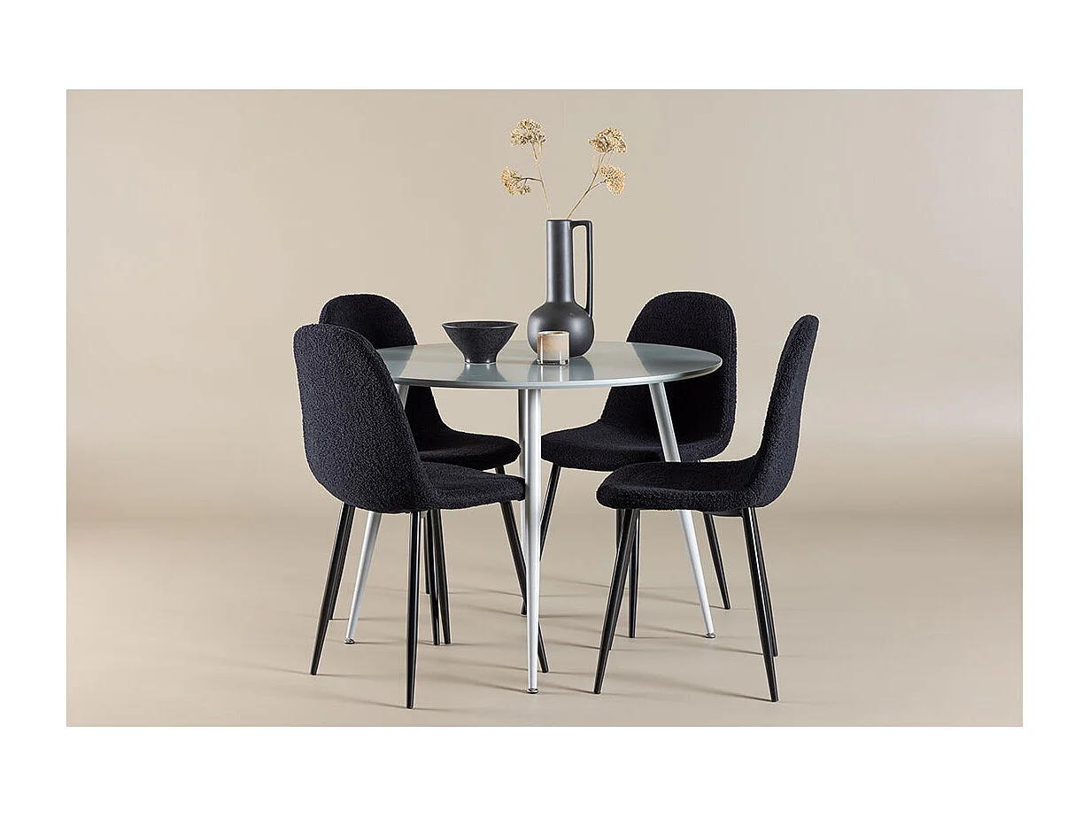 Plaza ensemble pour salle à manger table Ø100cm et 4 chaises teddy gris.