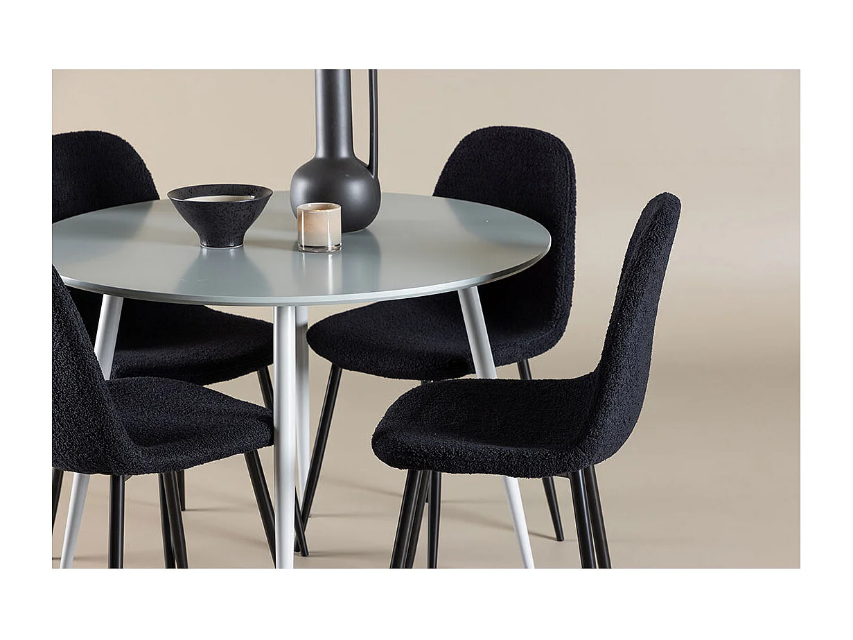 Plaza ensemble pour salle à manger table Ø100cm et 4 chaises teddy gris.