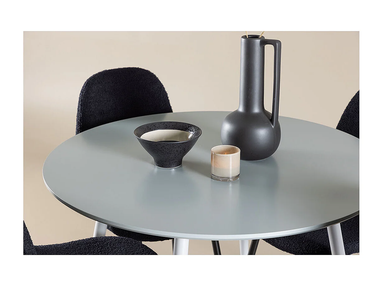 Plaza ensemble pour salle à manger table Ø100cm et 4 chaises teddy gris.