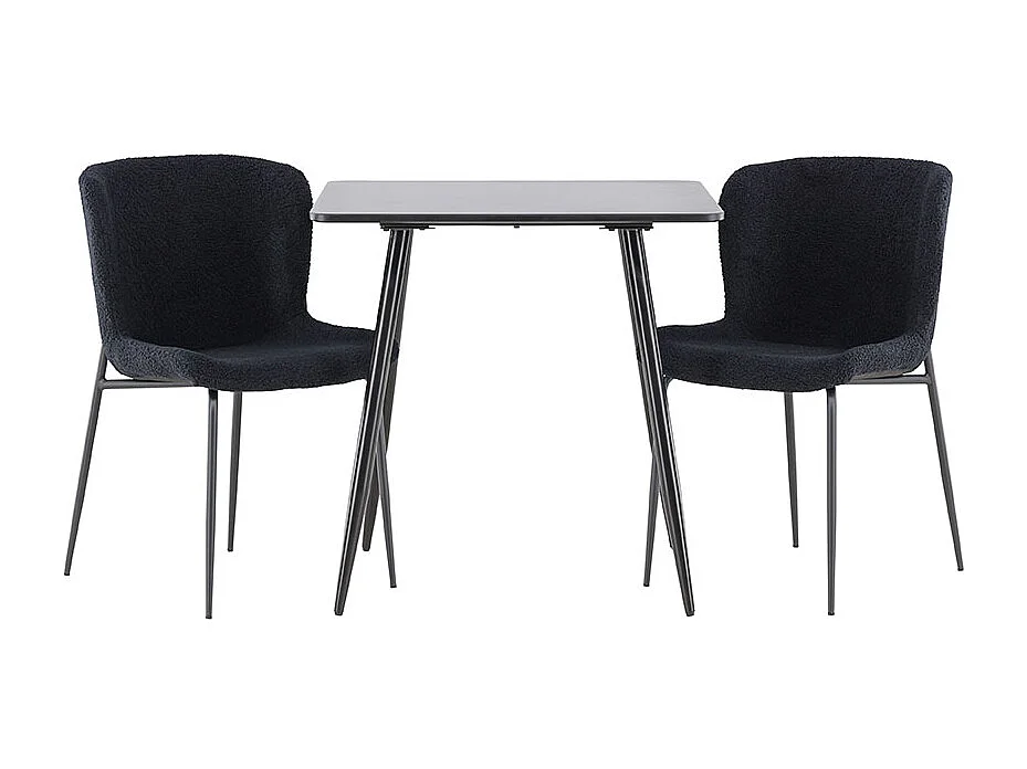 Polar ensemble pour salle à manger table 75x75cm et 2 chaises teddy noir.