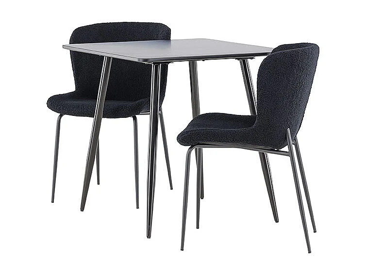 Polar ensemble pour salle à manger table 75x75cm et 2 chaises teddy noir.