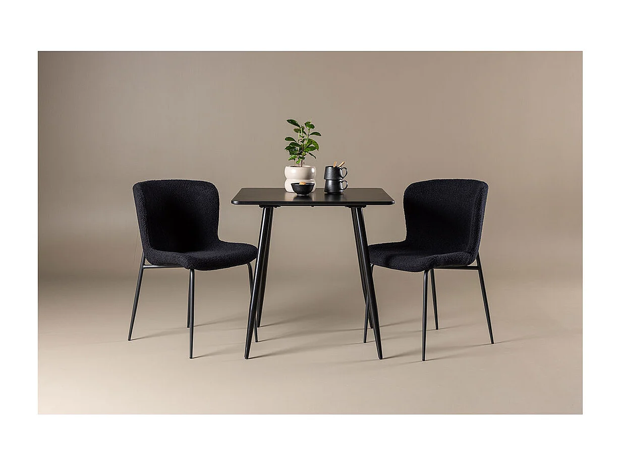 Polar ensemble pour salle à manger table 75x75cm et 2 chaises teddy noir.
