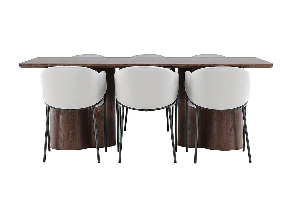 Olivia ensemble pour salle à manger table 100x210cm et 6 chaises velours avec accoudoirs mocca.