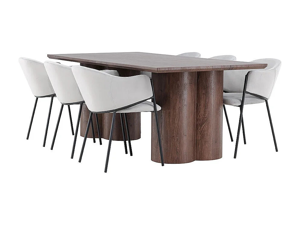 Olivia ensemble pour salle à manger table 100x210cm et 6 chaises velours avec accoudoirs mocca.